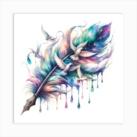 Doves And Feathers Art Print