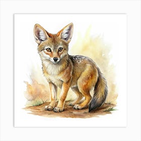 Watercolor Illustration Of A Coyote Pup Art Print