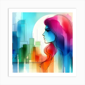 Watercolor Cityscape Illustration 1 Art Print