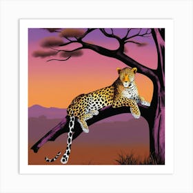 Leopard Resting In A Tree At Dusk 1 Art Print