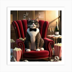 Cat In A Red Chair Wall Decoration Art Print