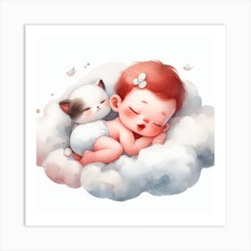 Cute Baby Sleeping On A Cloud Art Print