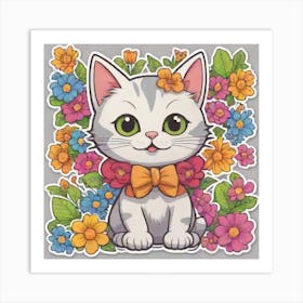 Cat In Flowers Art Print