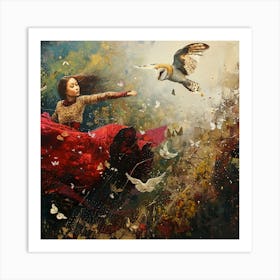 Owl And A Girl Art Print