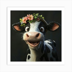 Cow With Flower Crown 2 Affiche