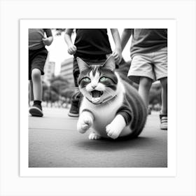 Cat Running In The Street Art Print