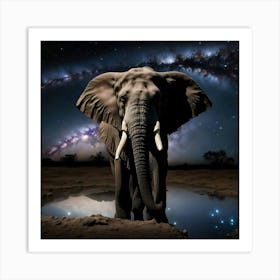 Elephant At Waterhole Art Print