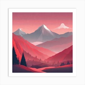 Misty mountains background in red tone 3 Art Print