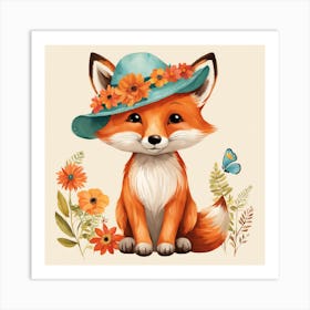 Floral Baby Fox Nursery Illustration (22) Art Print