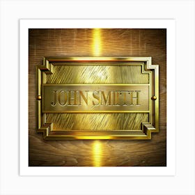 Gold Nameplate With John Smith On Wooden Background Art Print