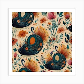 Snails And Flowers Art Print