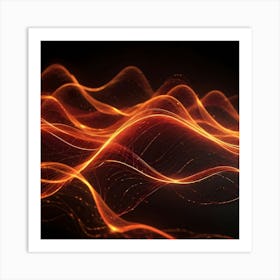 Abstract Waves Of Light, Resembling A Flowing, Fiery Energy, Against A Dark Background Art Print