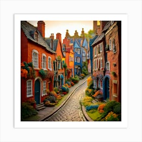 Firefly Claymation, Uk, Street, Houses, Bending, Perspective, Whimsical, Artistic, Detailed, Texture (8) Art Print