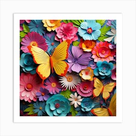 Paper Flowers And Butterflies Art Print