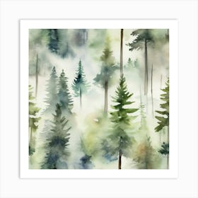 Appalachian Mountains of Misty Pines Watercolor Print of Evergreen Forest..359 Art Print