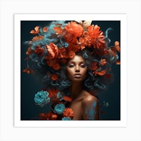 Beautiful African Woman With Flowers Art Print