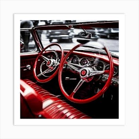 Lifestyle Detail Style Restored Automobile Red Shiny Part Vintage Antique Roadster Inside (1) Art Print