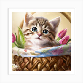 Cat In A Basket Art Print