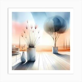 Patio With Potted Plants Art Print