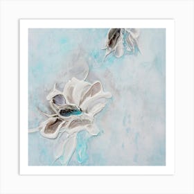 Aqua Teal Flower Painting 2 Square Art Print