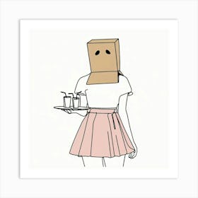 Girl With A Cardboard Box On Her Head 1 Art Print