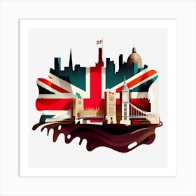 London Uk Flag Bridge Artistic Art Print