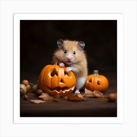 Hamster Halloween Pumpkins 3 Art Print