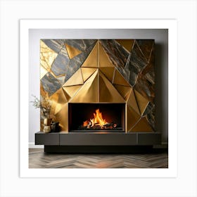 Firefly Modern Geometric Fireplace With Brass Accents 60146 (2) Art Print