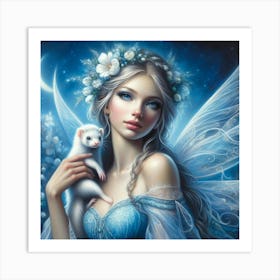 Fairy With Ferret 1 Art Print