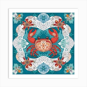 Crab On A Blue Background Art Print