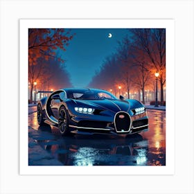 Bugatti La Voiture Noire With A Vibrant Watercolor Night Scene 1 Art Print