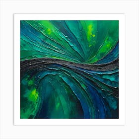 Abstract Painting Green and Blue Color 5 Art Print