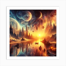 Space City,Dreamscape of Tatooine - Melting Time and Space,Inspired by Salvador Dalí Art Print
