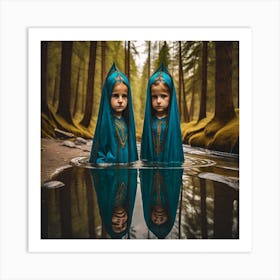 Two Little Girls In The Forest Art Print