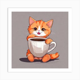 Cute Orange Kitten Loves Coffee Square Composition 26 Art Print