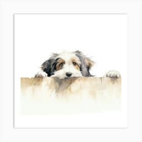 Dog Peeking Over The Wall 1 Art Print