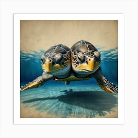 Two Turtles In The Water Art Print