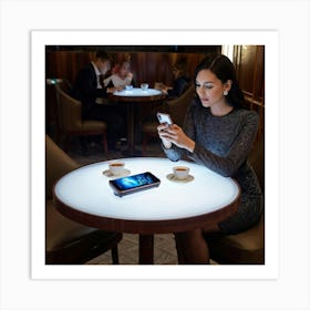 Woman Using A Cell Phone Art Print