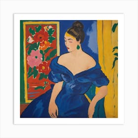 Woman In Blue Dress Art Print