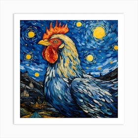Starry Night Chicken, Vincent Van Gogh Inspired Art Print