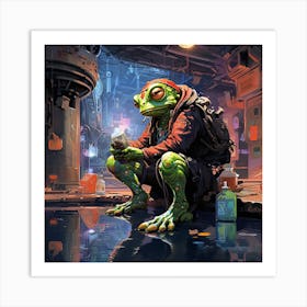 Frog in Cyberpunk Futuristic Enviroment Art Print