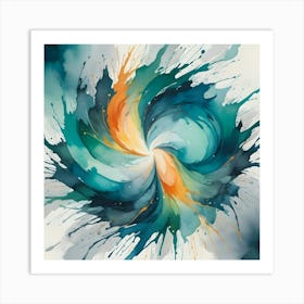 Abstract Swirl Of Blue And Orange Watercolor Paint Art Print