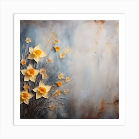 Daffodils Waving Stem Pointed Leaves Yellow Flashes Brown 1 Art Print