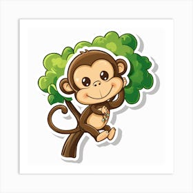 Monkey On Tree Art Print