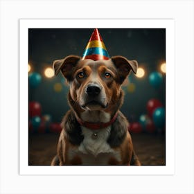 Photo Of Ultra Realistic Dog With Party Hats, Dramatic Light, Cinematic Lighting2 Art Print