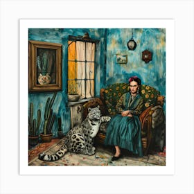 Snow Leopard at Frida Kahlo's Home. Animal Conservation Series Art Print