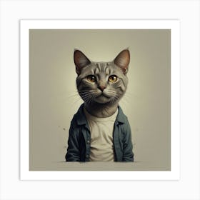 Cat standing like human, wearing t-shirt, smiling, Miyazaki Hayao art style 222112 Art Print