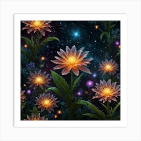 Flowers In The Night Sky 2 Art Print