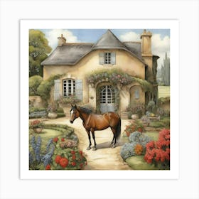 Horse In Front Of House art Art Print