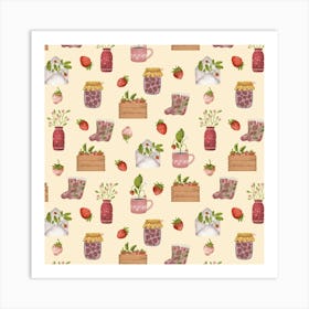 Summer hygge print with sweet strawberries Art Print